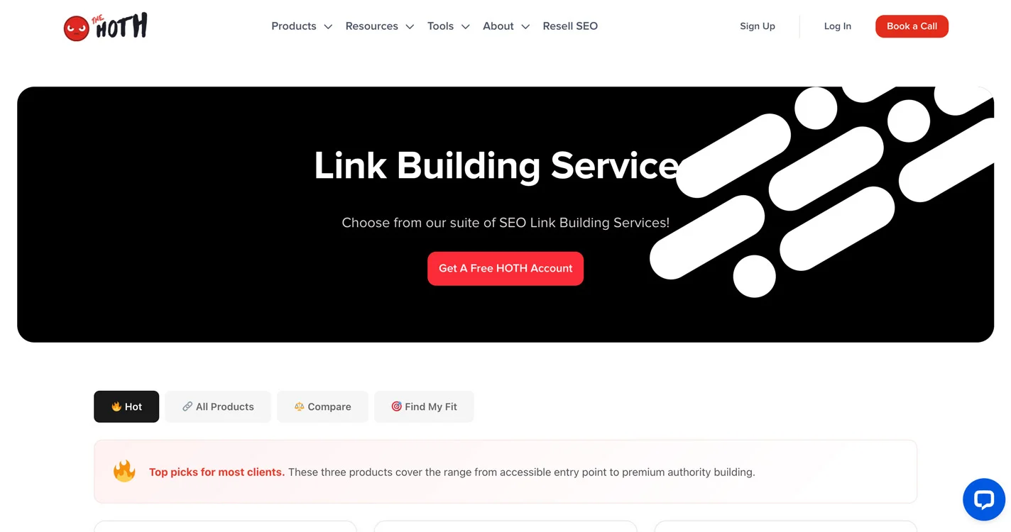 Screenshot of the The HOTH homepage