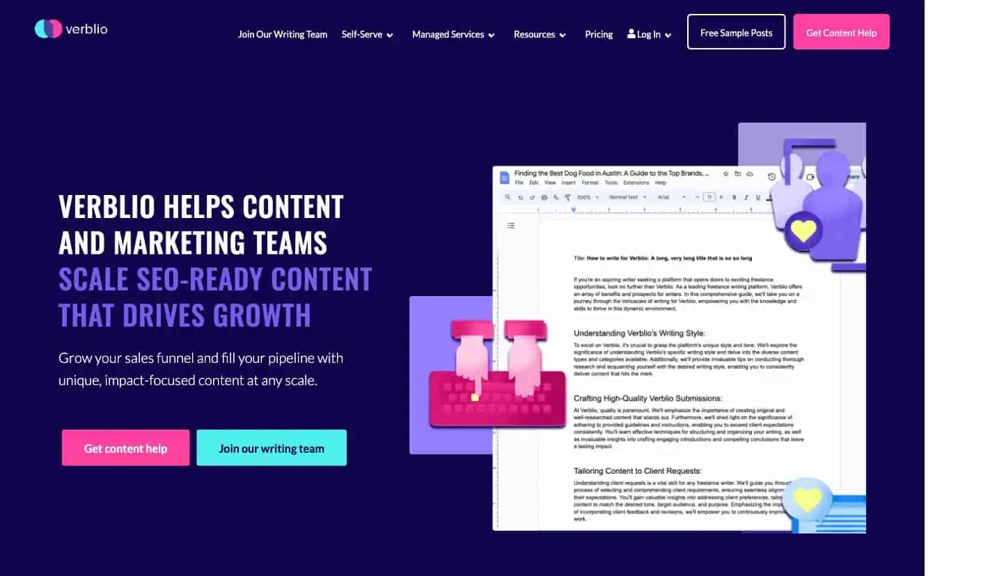 Verblio homepage.