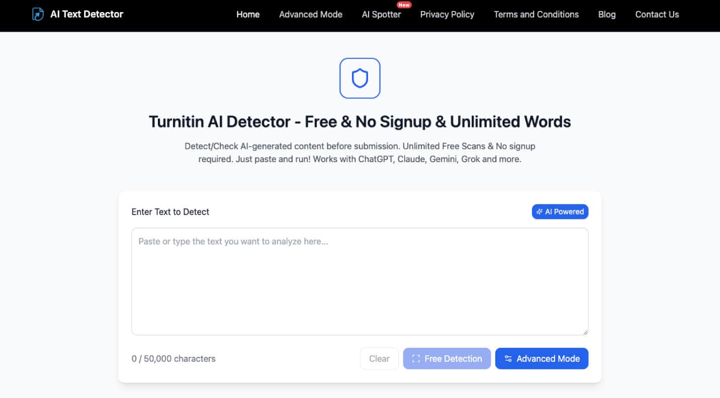An example of Turnitin, an AI content detection tool, and its interface.