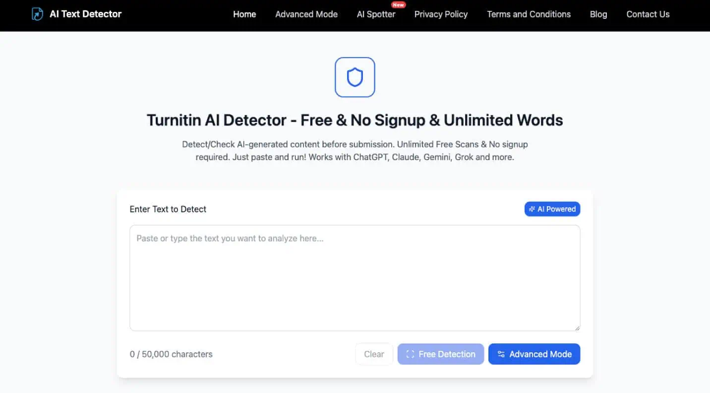 An example of Turnitin, an AI content detection tool, and its interface.