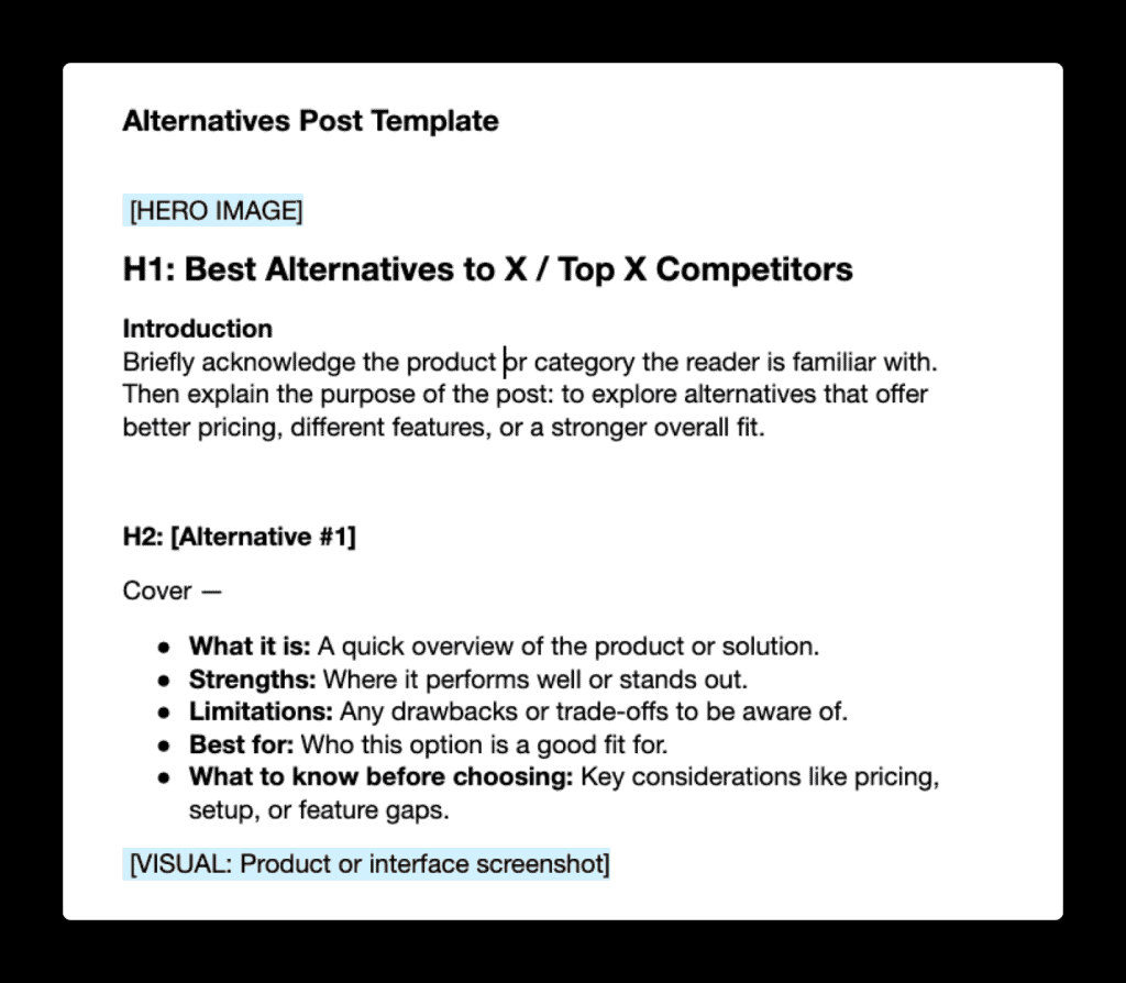 A snippet of an alternatives article post template.