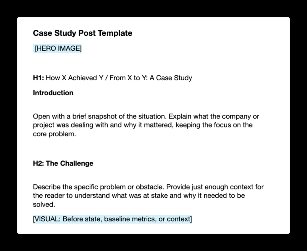 A snippet of a case study template.