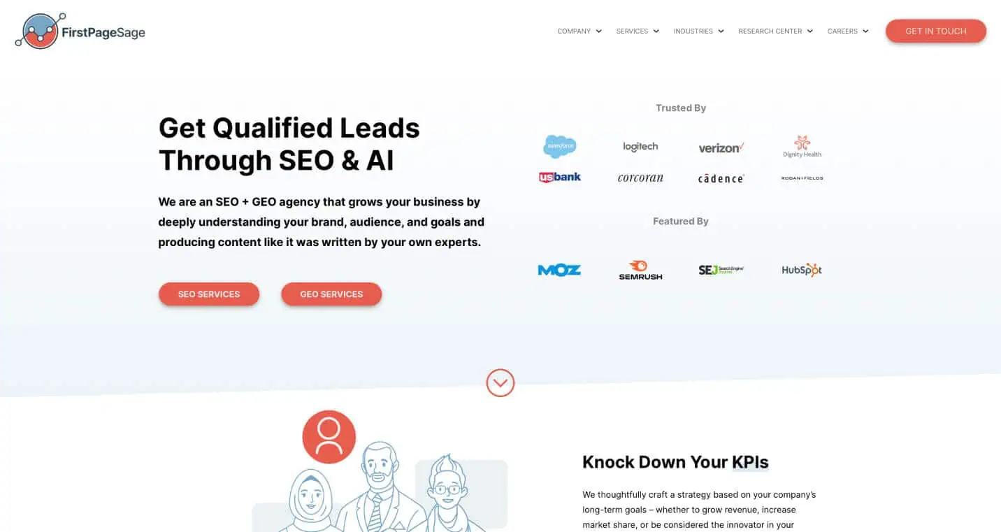 A screenshot of First Page Sage's website.