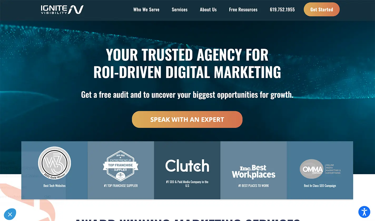 A screenshot of the Ignite Visibility website.