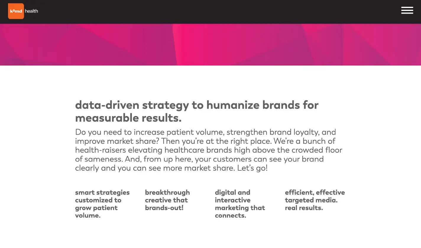 A screenshot of the k2md website.