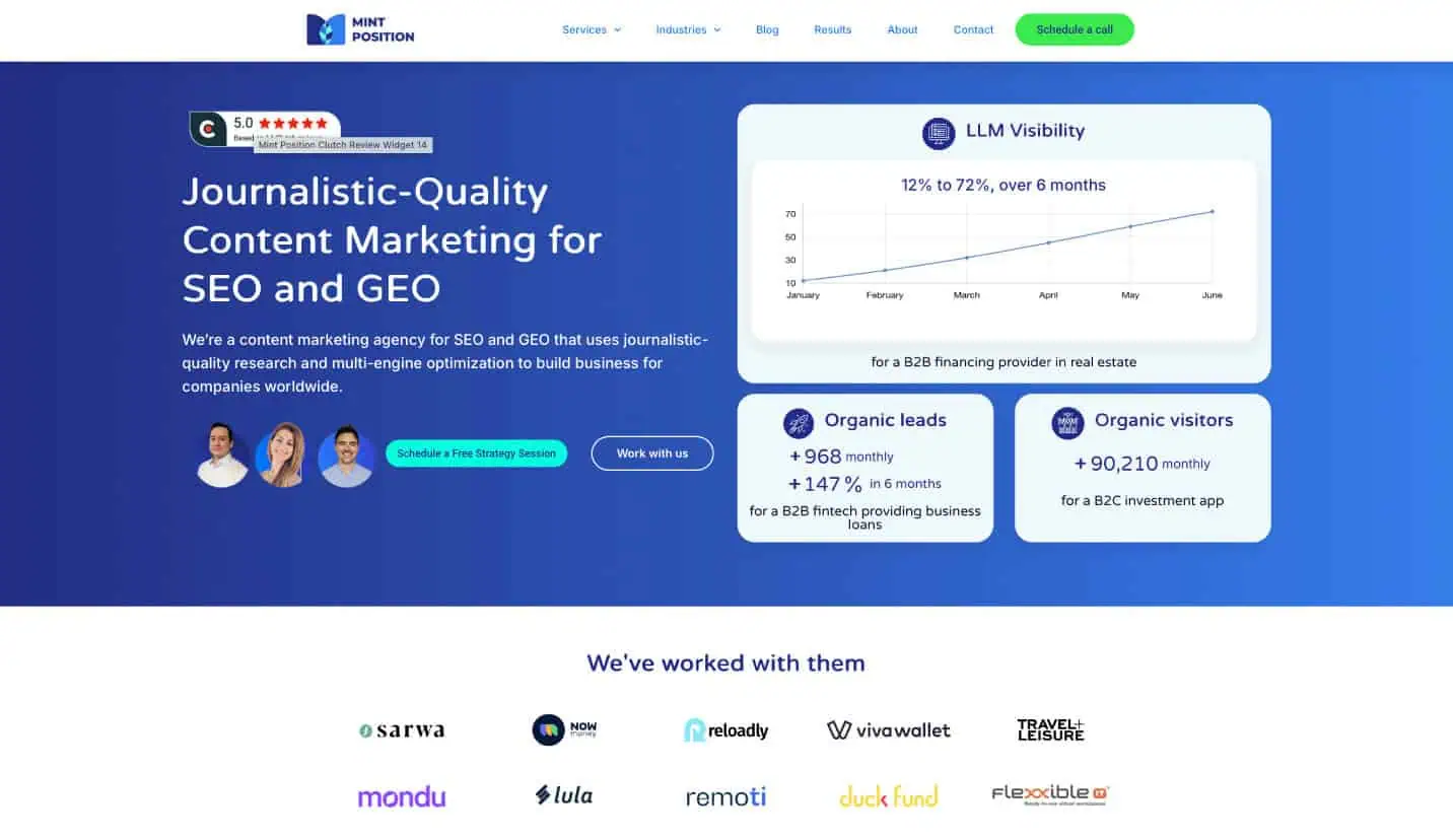Mint Position's website homepage.