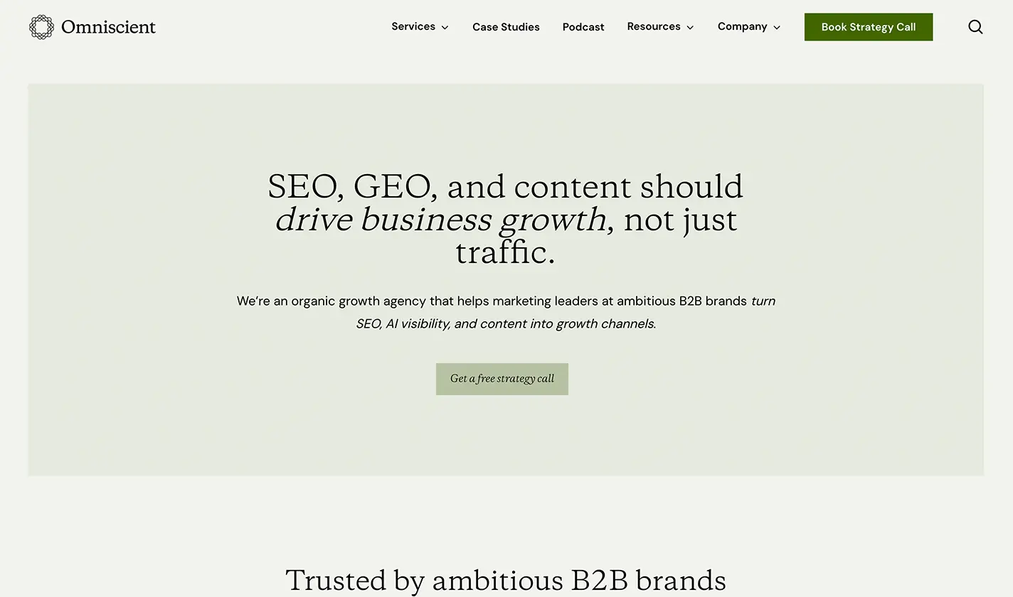 A screenshot of Omniscient Digital's website.