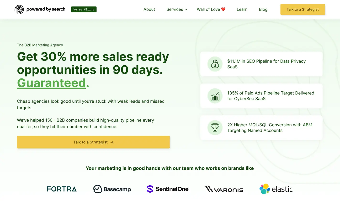 A screenshot of Powered by Search's website.