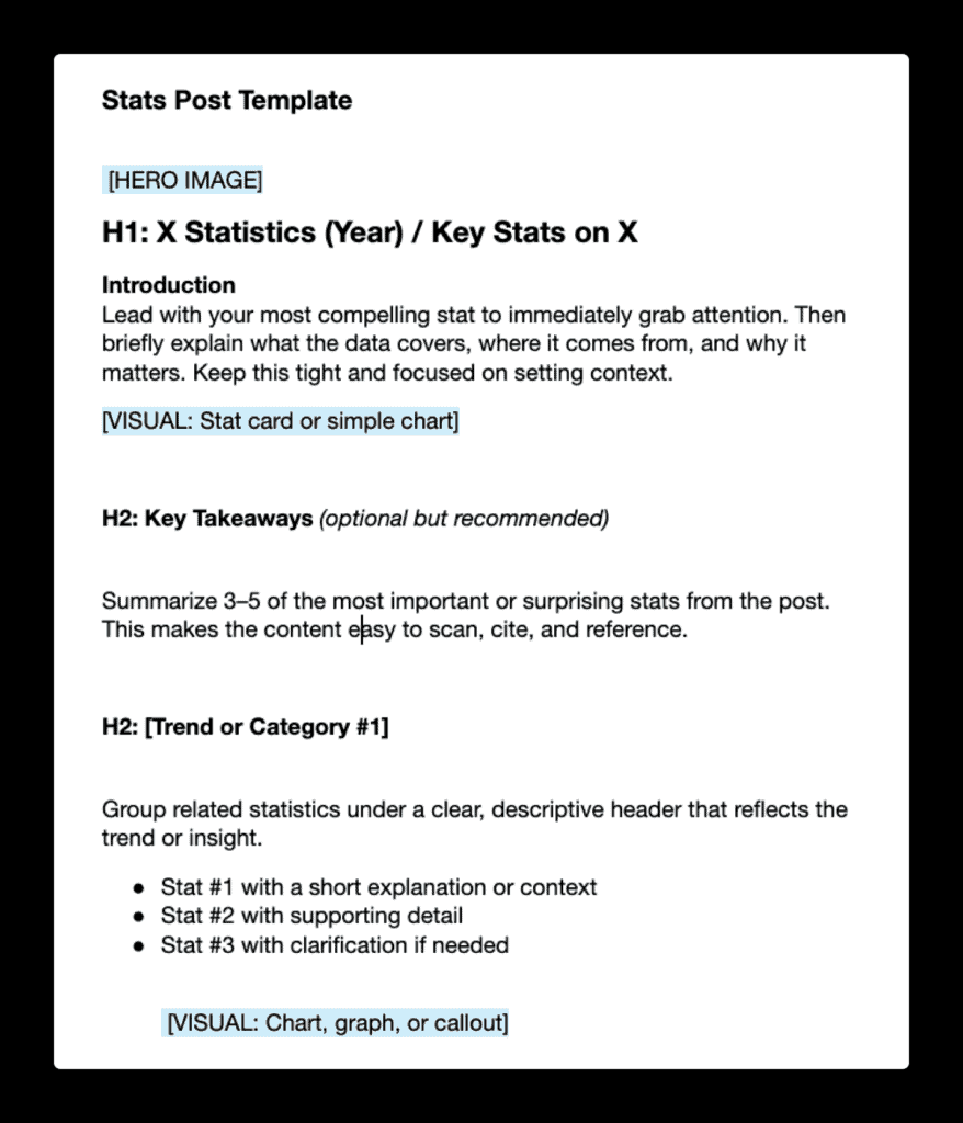 A snippet of a stats article template.