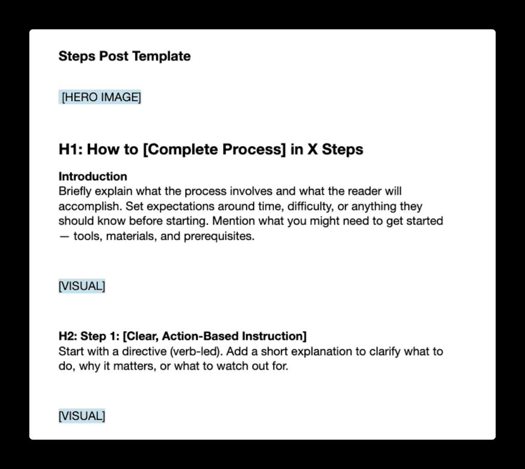 A snippet of a steps article post template.
