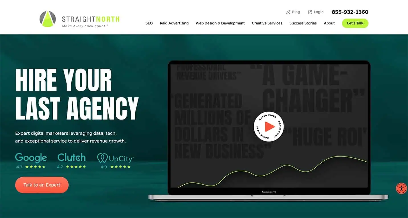 A screenshot of Straight North's website.