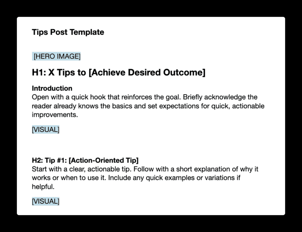 A snippet of a tips article post template.