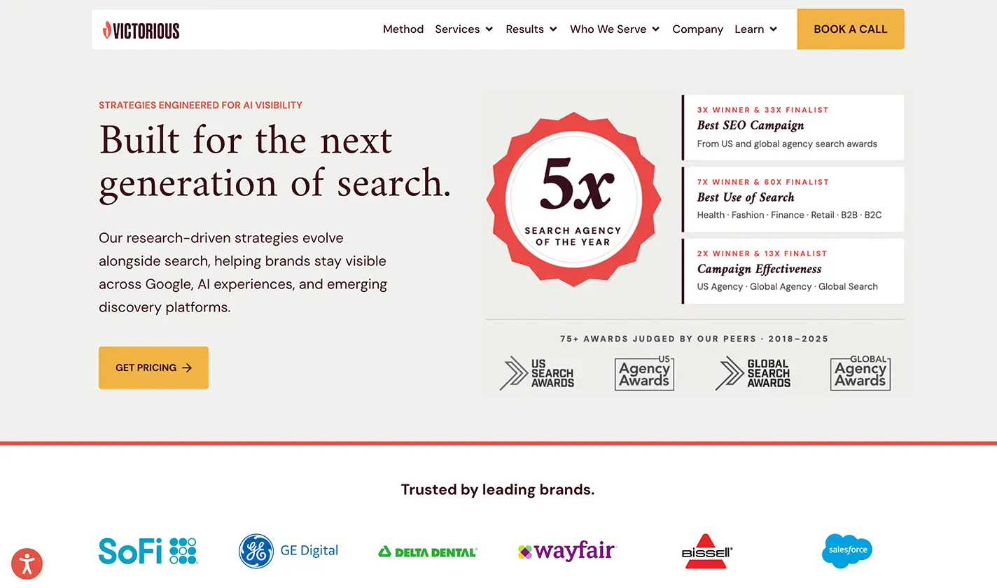 A screenshot of Victorious' website.