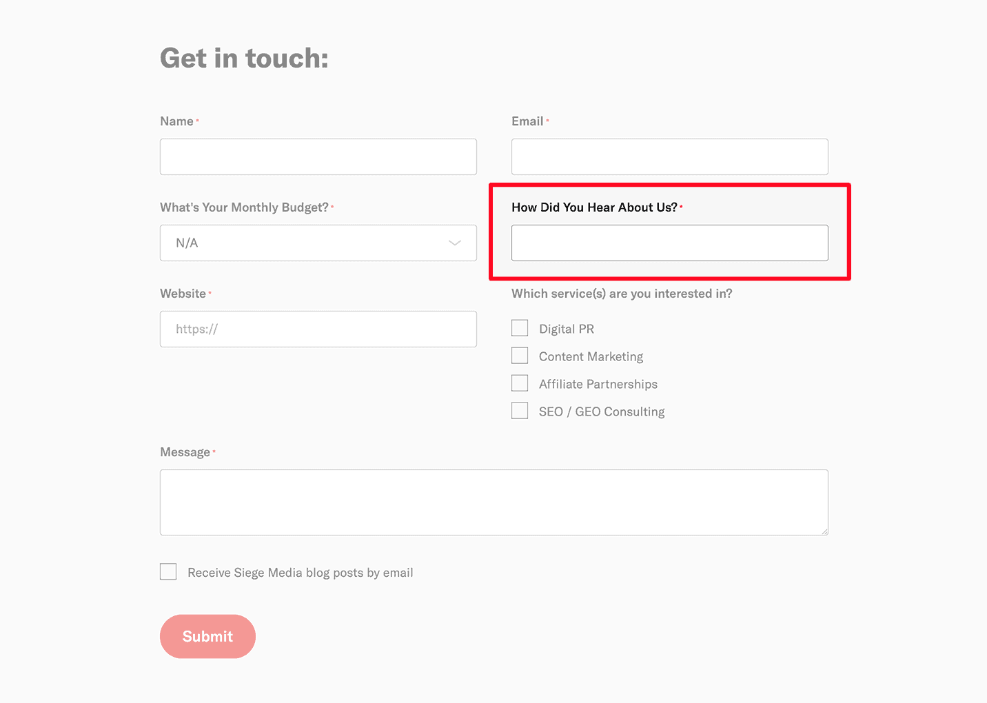 Example of self-attribution field in a contact form.