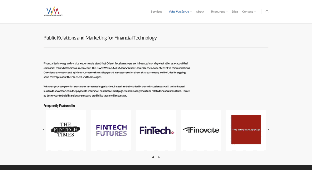 William Mills Agency screenshot.